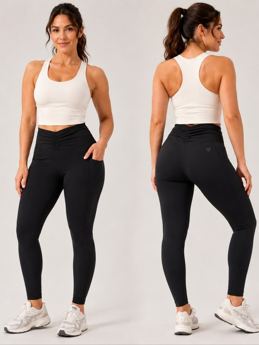 Blogilates Size M Black Ruched Waist Leggings NWT High Rise Contemporary Sporty,